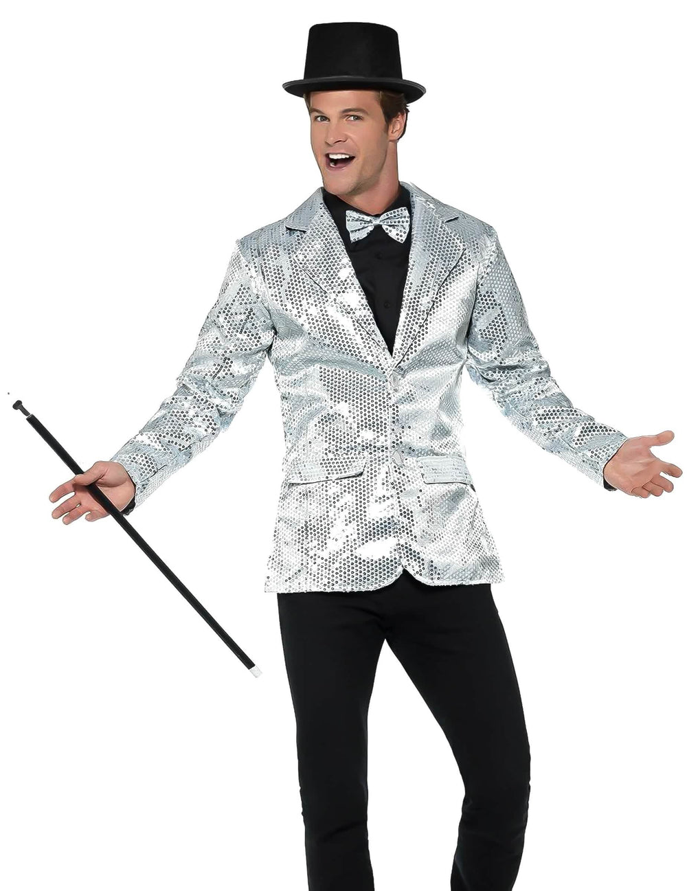 Disco (70er) Jacke mit Pailletten Luxus für Herren Farbe Silber