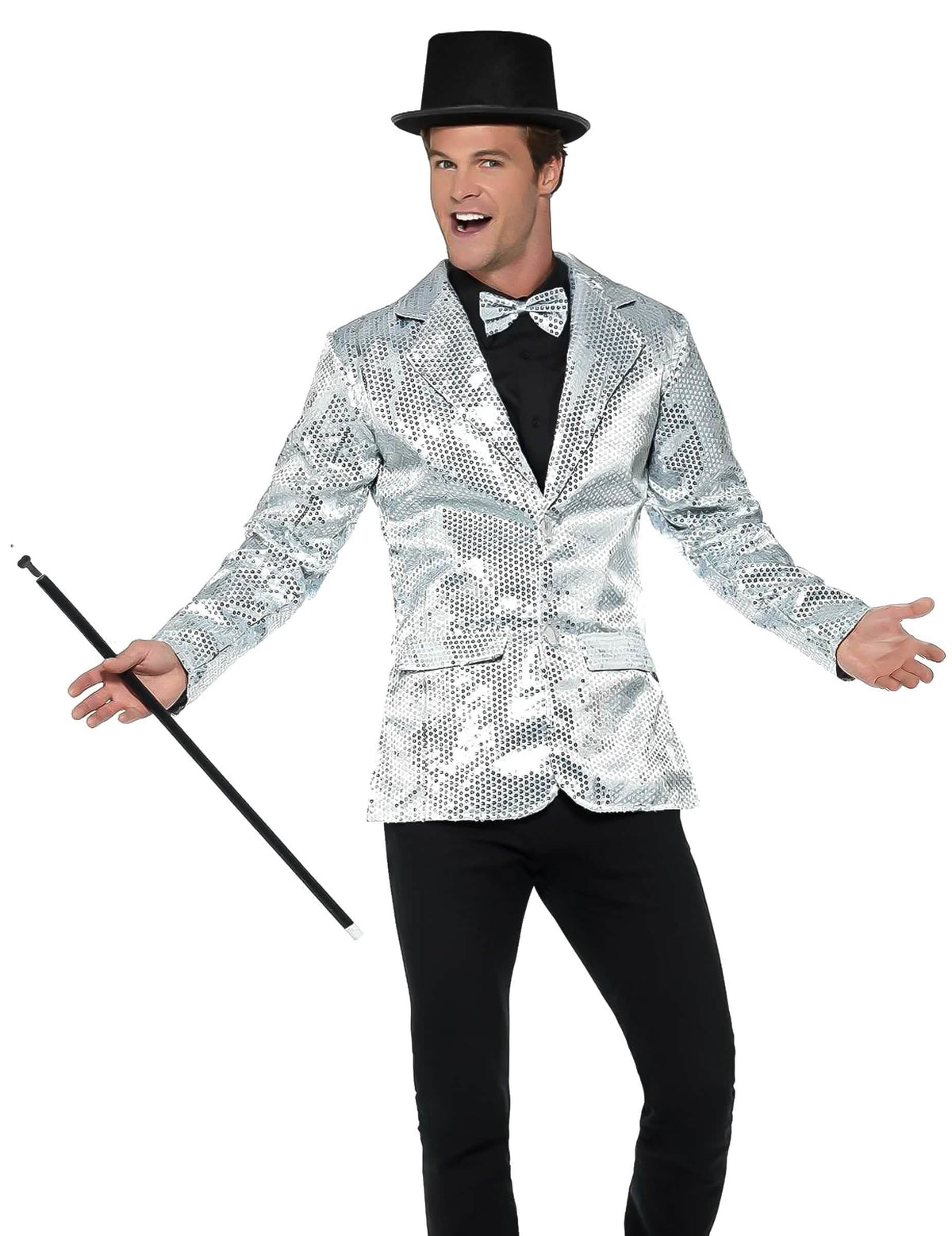 Disco (70er) Jacke mit Pailletten Luxus für Herren Farbe Silber