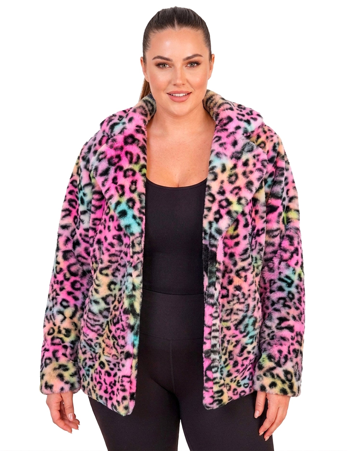 Bunte Teddyjacke mit Leopardenmuster für Damen