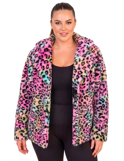 Bunte Teddyjacke mit Leopardenmuster für Damen