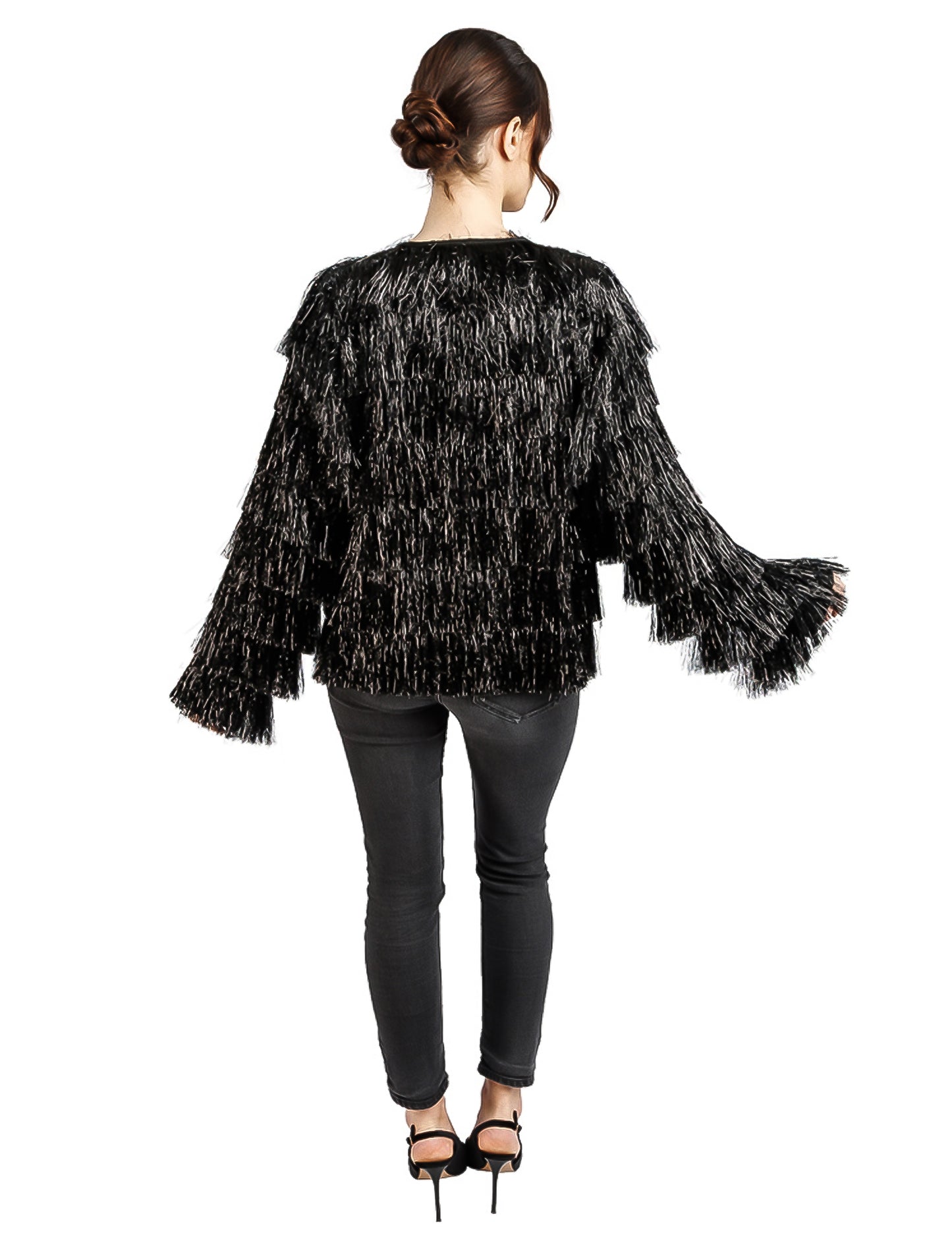 Damen-Jacke mit Fransen Schwarz Festival