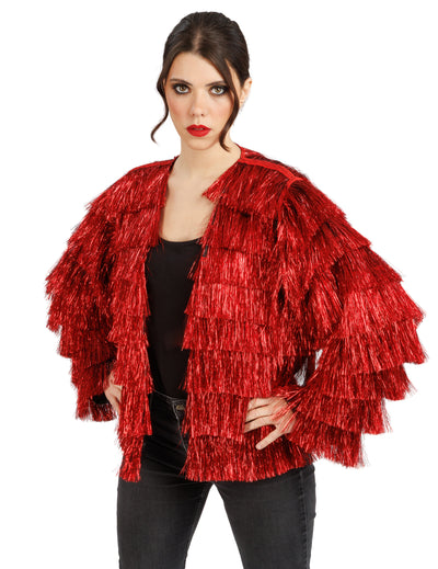 Damen Festivaljacke rote Metallic-Fransen