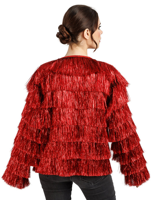 Damen Festivaljacke rote Metallic-Fransen