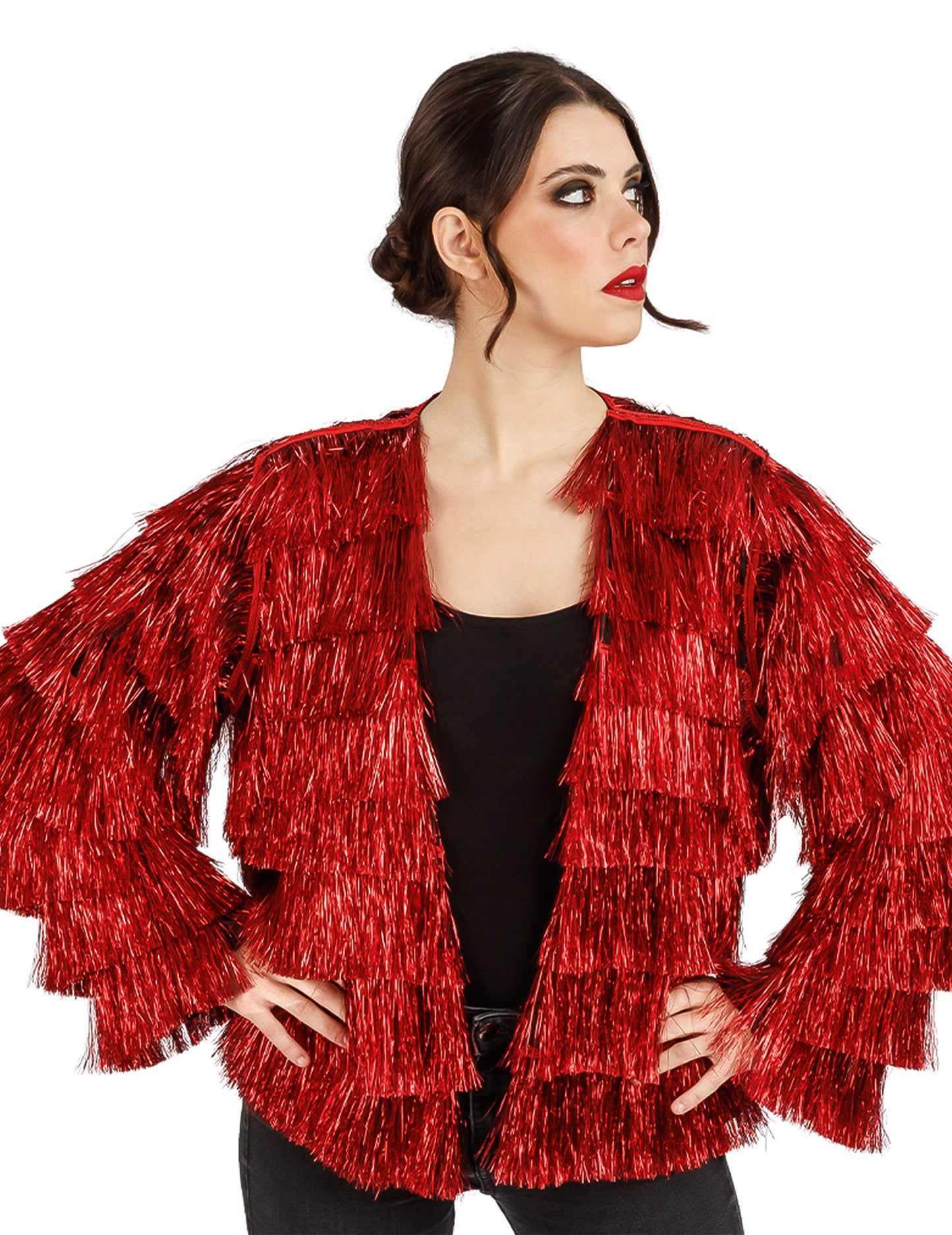Damen Festivaljacke rote Metallic-Fransen