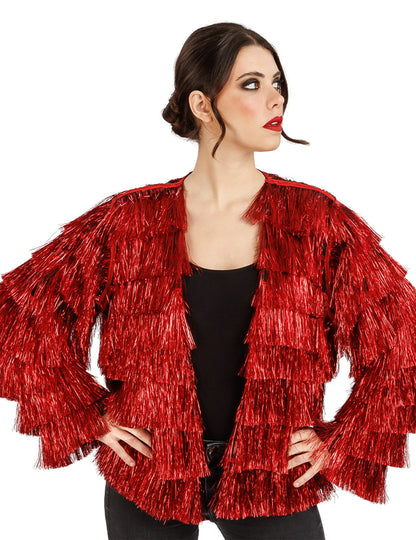 Damen Festivaljacke rote Metallic-Fransen