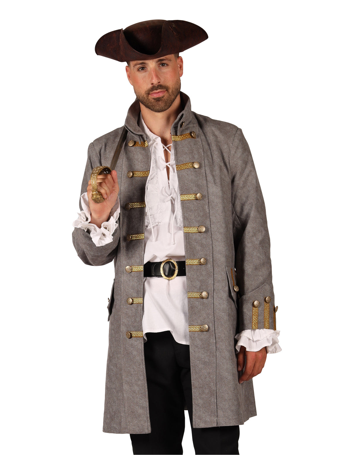Langer grauer Piratenmantel für Herren