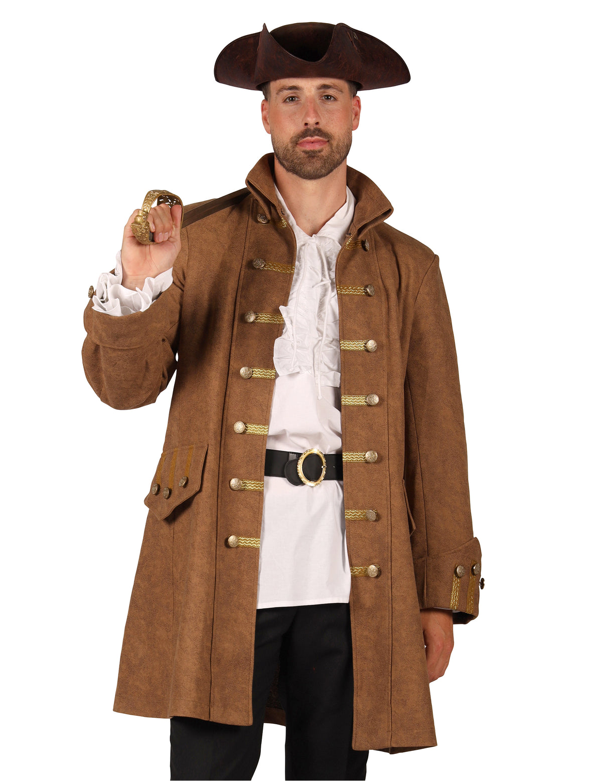 Brauner Piratenmantel für Herren, lange Form