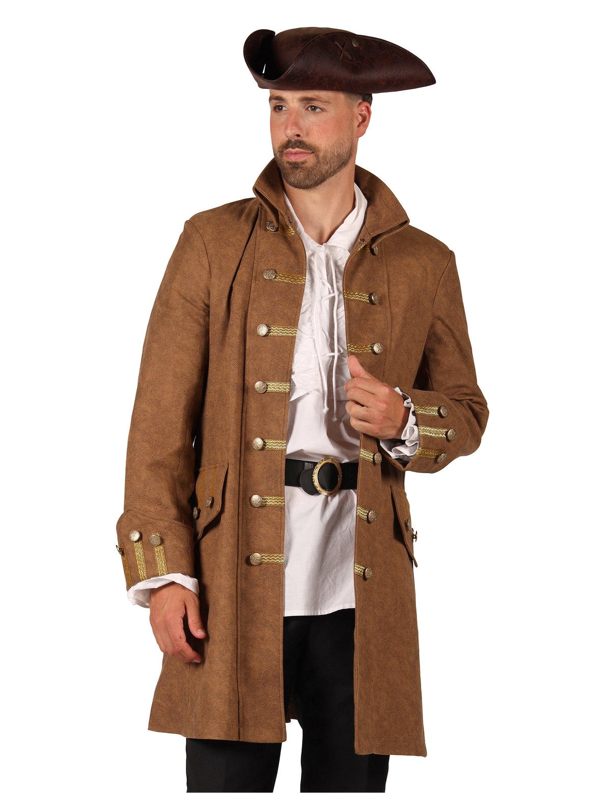 Brauner Piratenmantel für Herren, lange Form