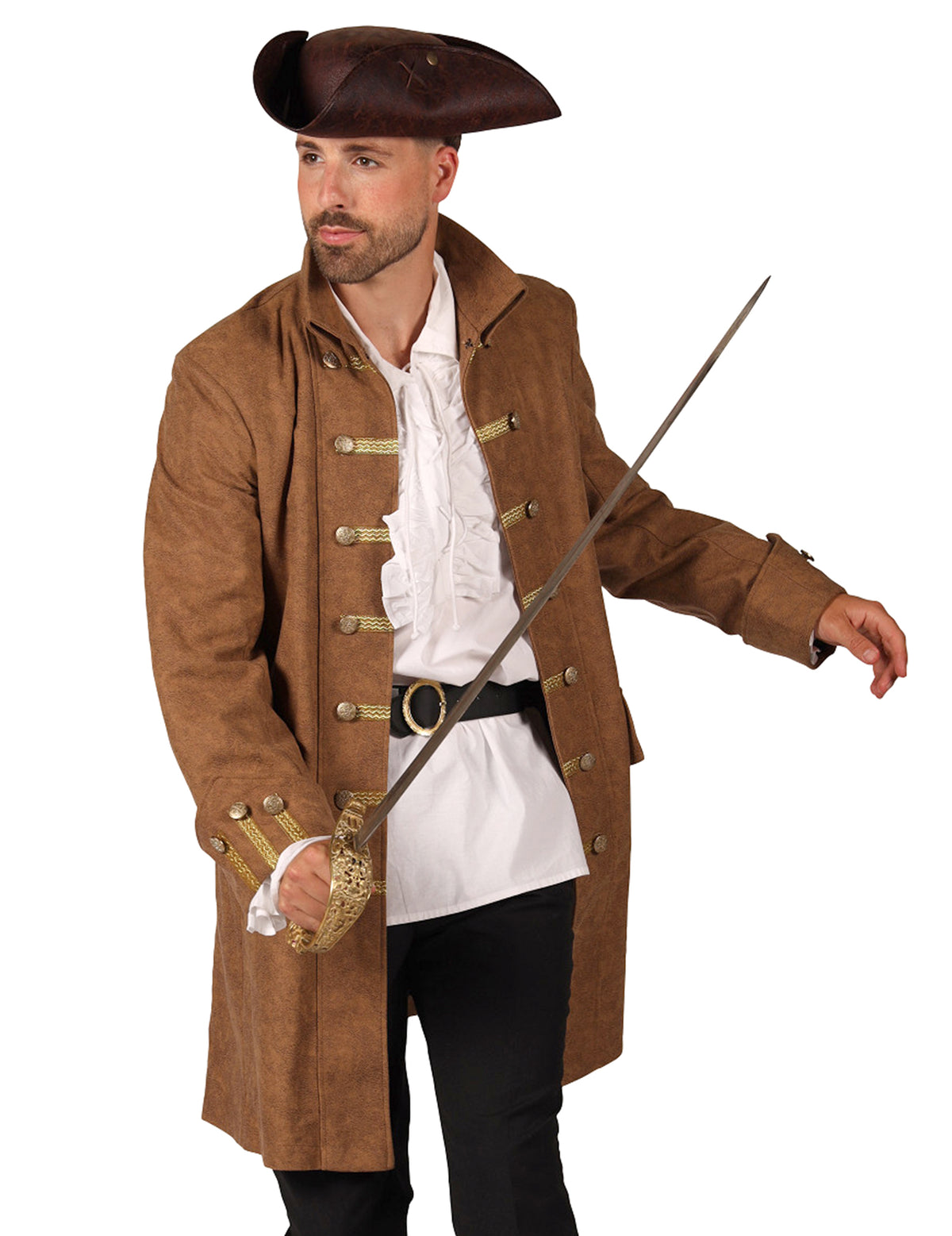 Brauner Piratenmantel für Herren, lange Form