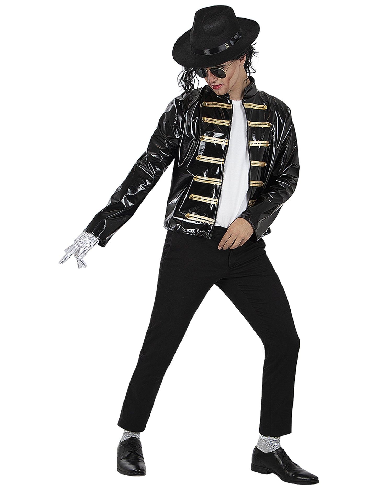 Vue de face en pose de danse de la veste Michael Jackson pour adulte