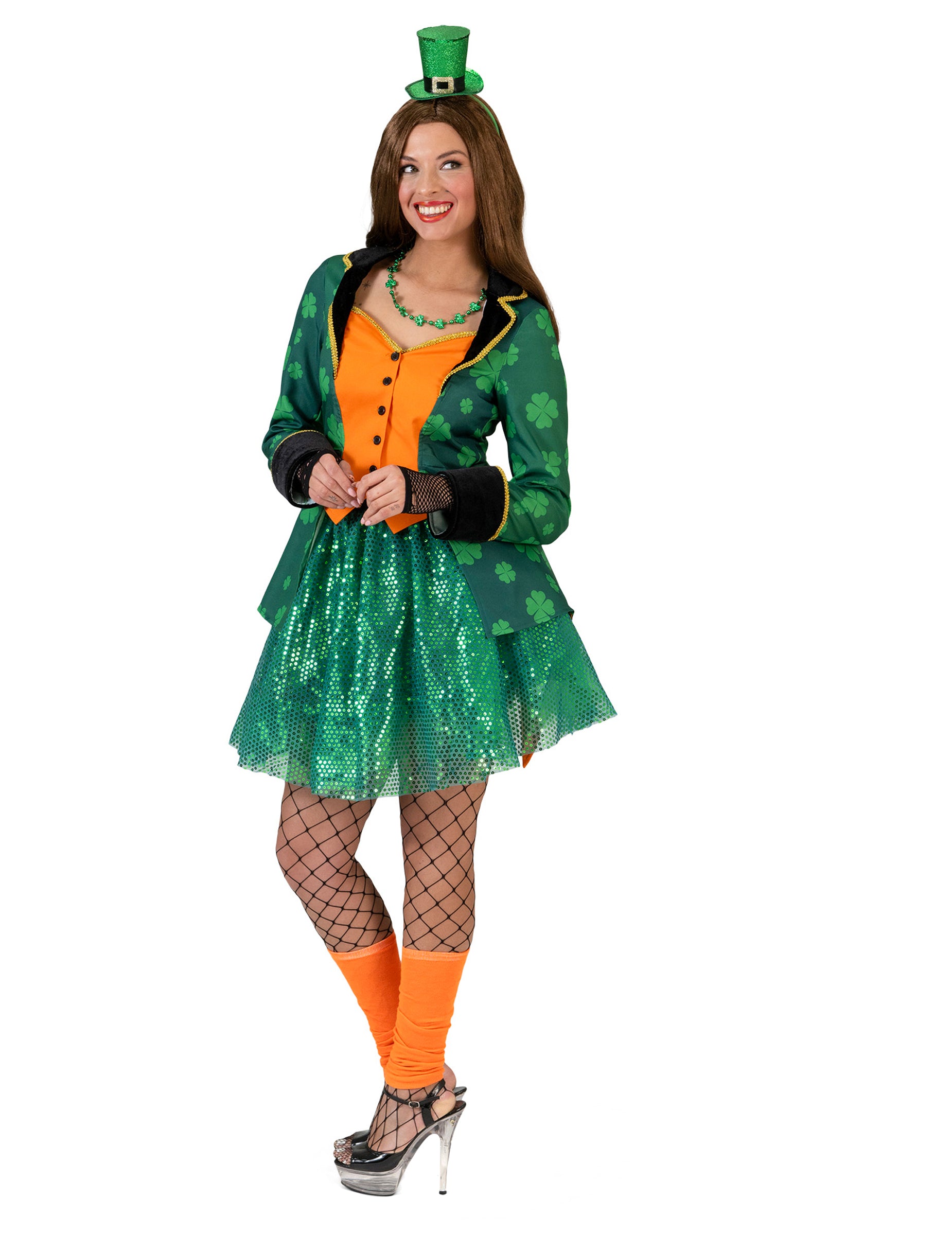 Vue d'ensemble de la veste queue de pie Saint Patrick à trèfles pour femme