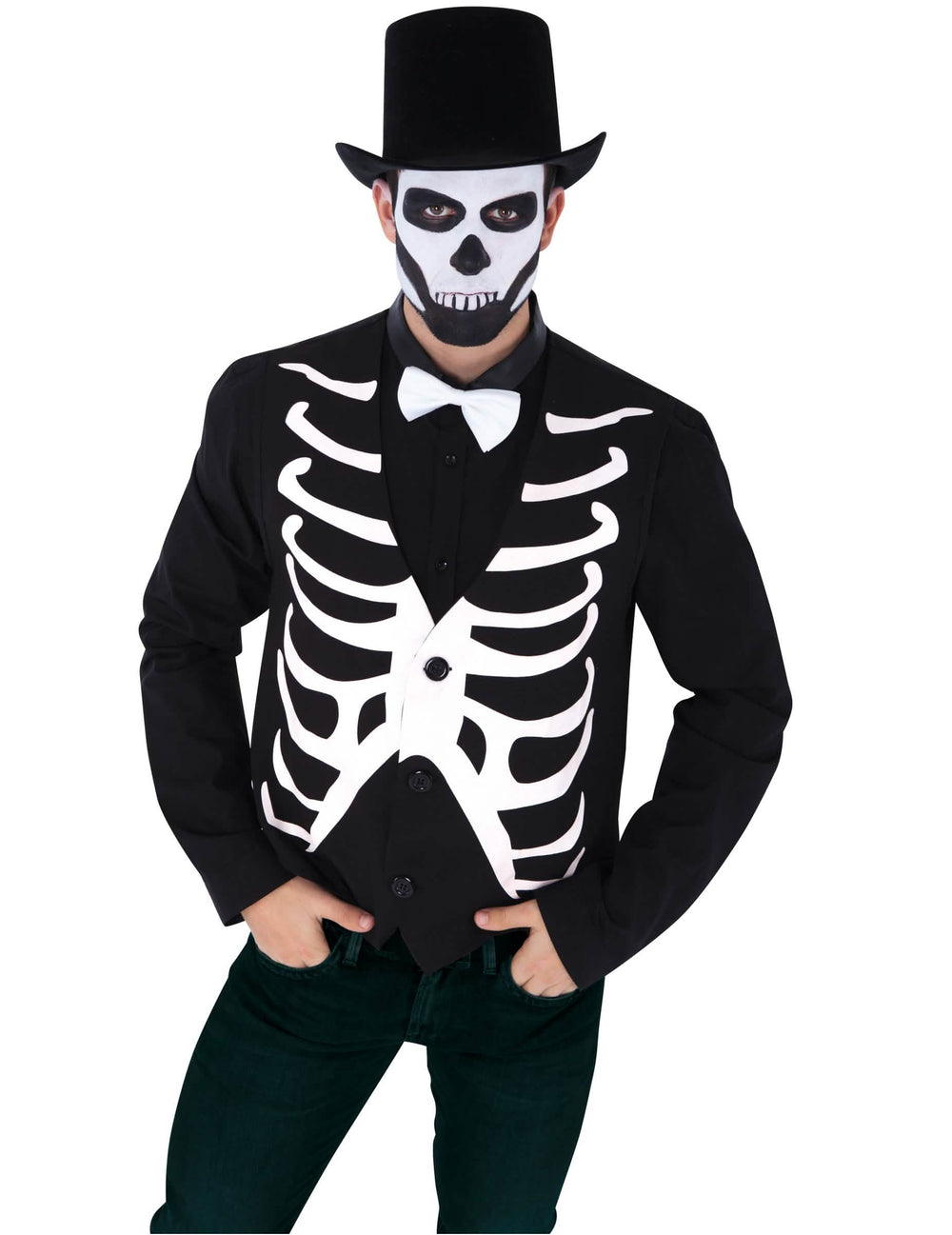 Skelettweste für Herren in Black and White mit Rippenknochenmuster