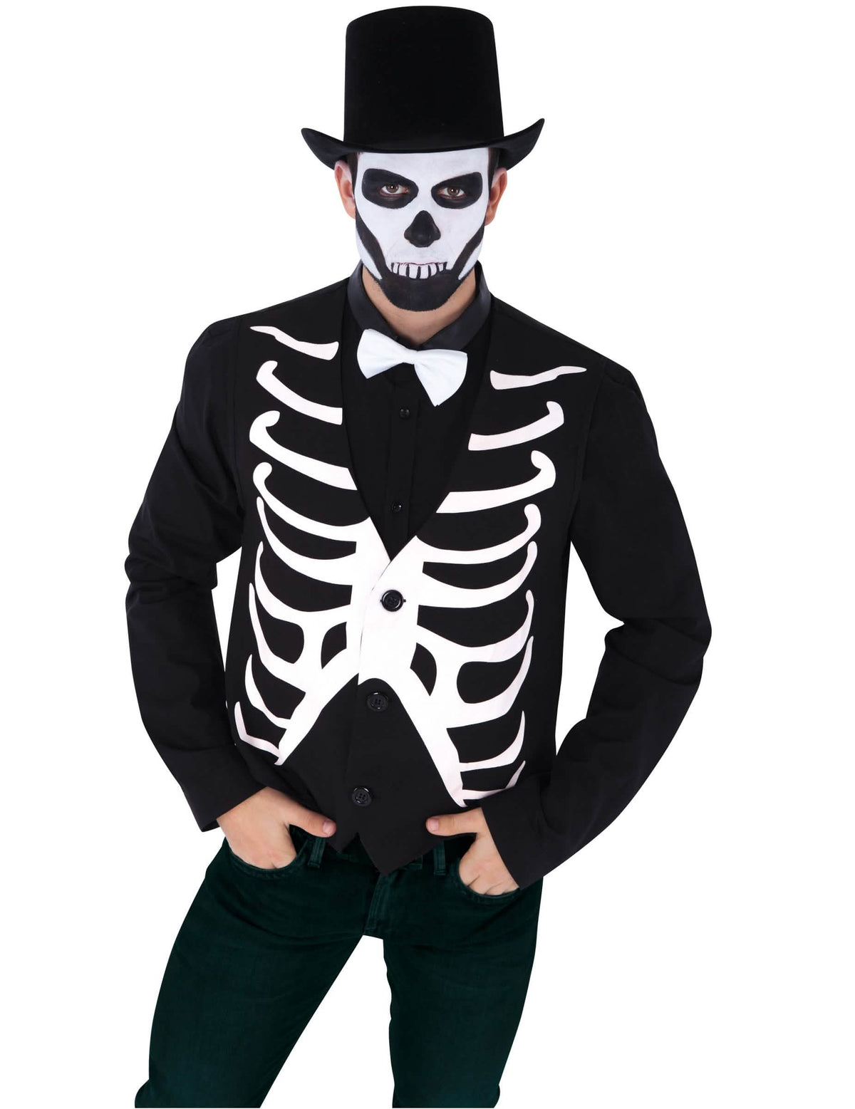 Skelettweste für Herren in Black and White mit Rippenknochenmuster