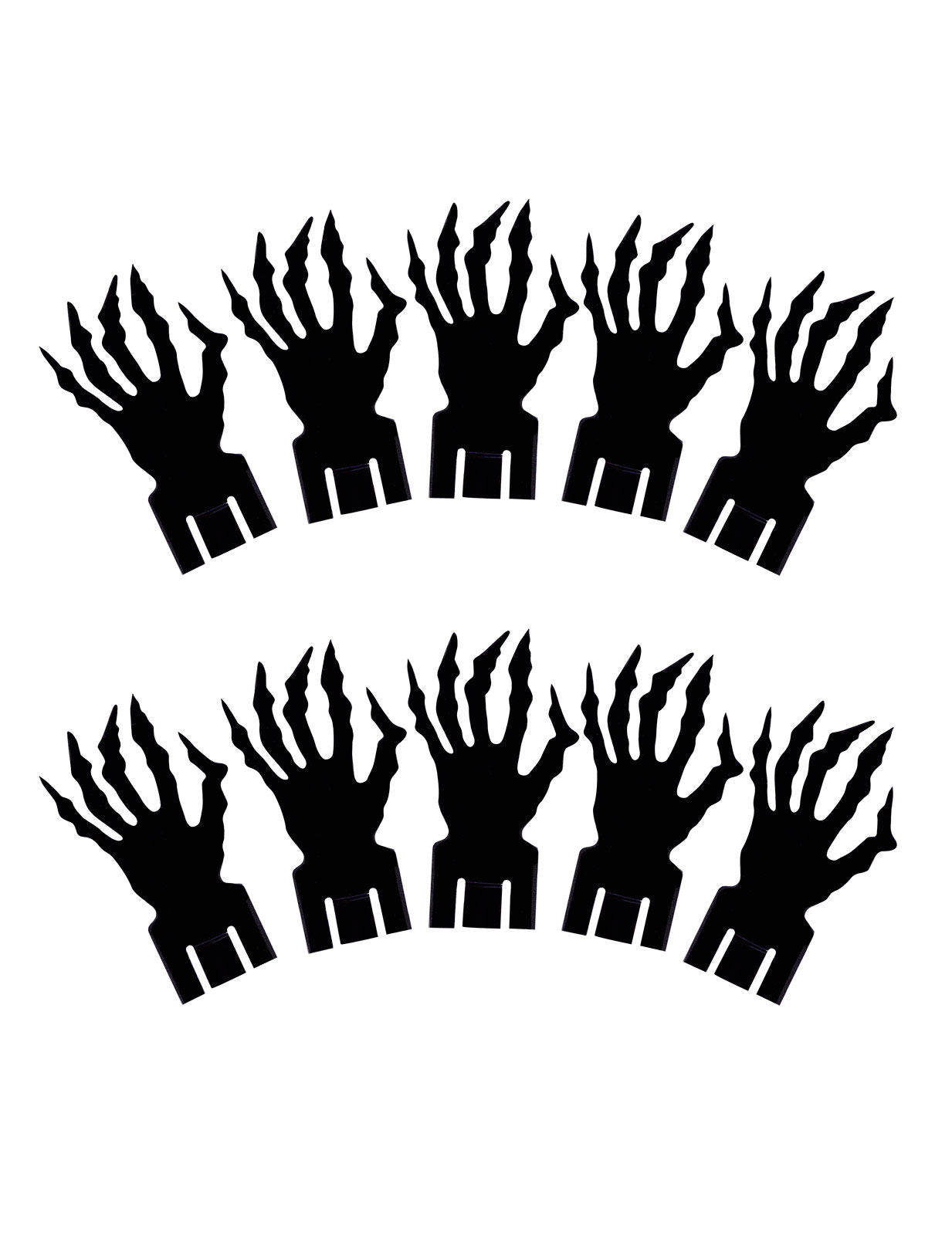 Décoration pour verres Halloween noir lot de 10 pièces en forme de mains griffues