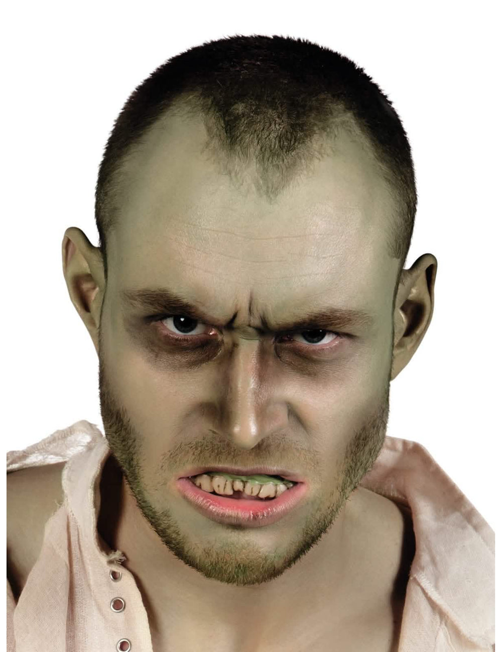 Detail der grünen Zahnfleischpartie der Zombie-Zahnprothese für Erwachsene Halloween